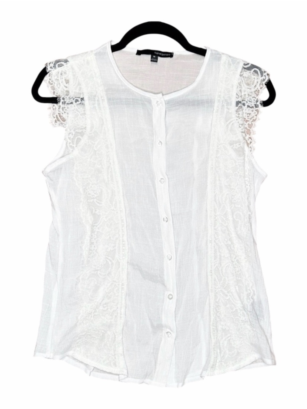Harve Benard White Lace Button-Down‎ Blouse Semi Sheer size medium